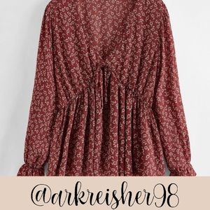 🦄SHEIN DITSY FLORAL SELF TIE PEPLUM TOP
